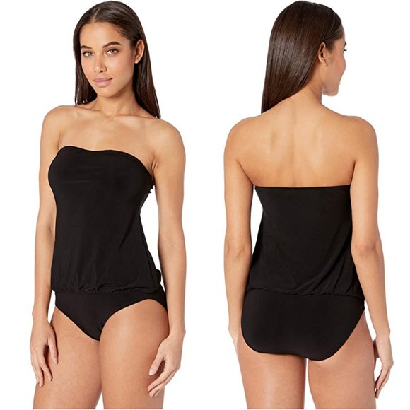 NORMA KAMALI Strapless Babydoll Mio One-Piece Blouson SWIMSUIT M 6 Black NEW - Picture 2 of 14